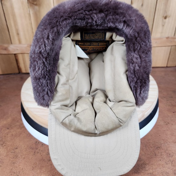 Vintage Eddie Bauer Hat Cap Fitted Mens Large Tan Goose Down Fur Earflap 80s - Picture 5 of 7